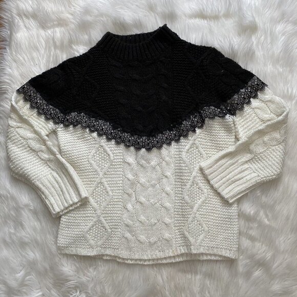 ZARA Lace Cable Knit Sweater Crop Cream Black 11-12 - Picture 2 of 6